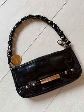 Rare Y2K Blugirl Black Patent Shoulder Bag with Chain Strap